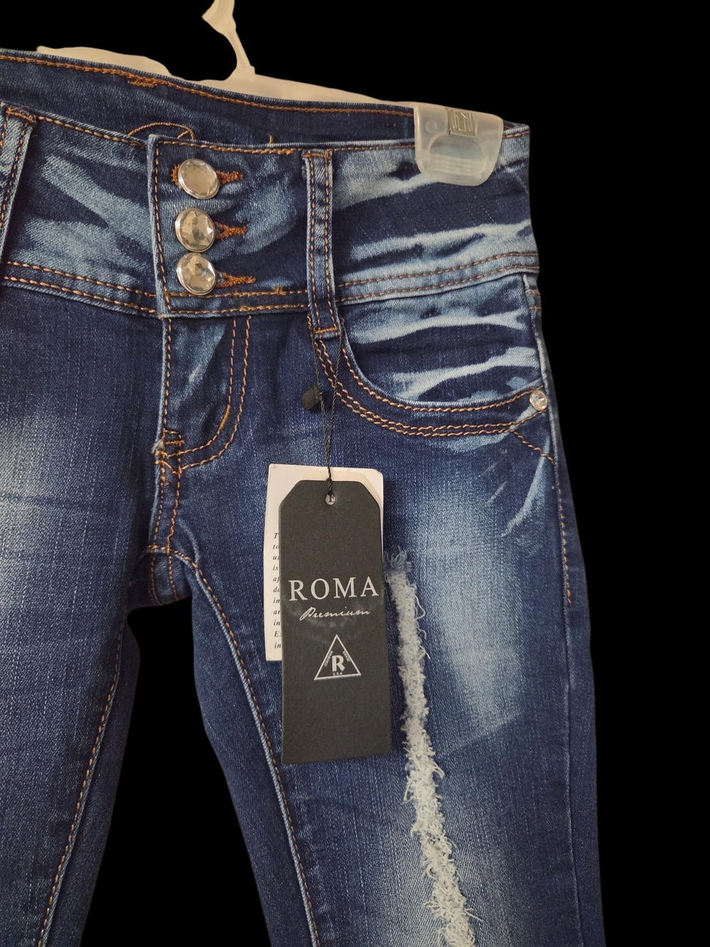 Roma Women’s Skinny Jeans - Dark Blue Distressed - Picture 7 of 9